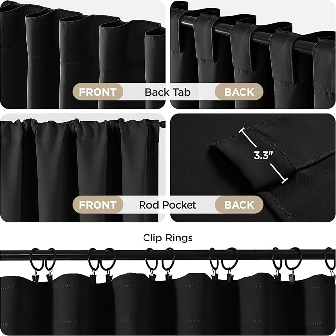 Joydeco 84 Inch Black Curtains 2 Panels Set, Room Darkening Drapes - Image 4