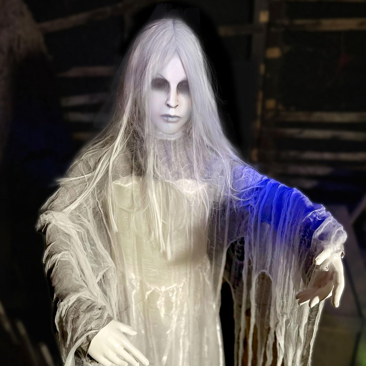 Haunted Hill Farm Rising Ghost Woman by Tekky, Battery-Operated, Sound Activated Animatronic with Sound Effects for Indoor or Covered Outdoor Creepy Halloween Decoration