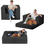 Folding Bean Bag Chair for Adults,3-in-1 Bean Bag Couch Faux Fur Floor Sofa Large Beanbag Convertible Bean Bag Sofa Bed with Pillow in Bedroom,Living Room,Apartment(Twin,Black)