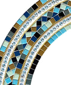 Mosaic Mirror, Wall Art Décor – Handcrafted Decorative Wall Mirror, Light and Navy Blue, Brown, Gray, and Black Round Mosaic