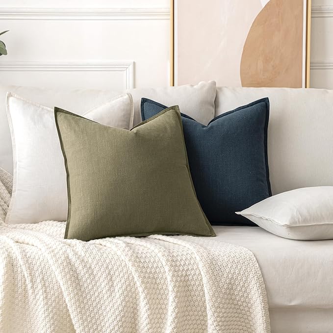 MIULEE Decorative Linen Pillow Covers 18x18 Inch Deep Blue | Boho Farmhouse​ - Image 4
