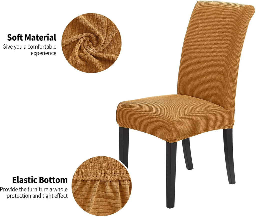 Joccun Chair Covers for Dining Room Set of 8, Dining Chair Slipcovers Stretch Dining Room Chair Covers Seat Protector,Washable Parsons Chair Cover for Home,Hotel,Banquet(Gold,8 Pack)