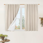 100% Blackout Linen Curtains for Cafe 40 Inch Length 2 Panels | Oatmeal by LAMIT