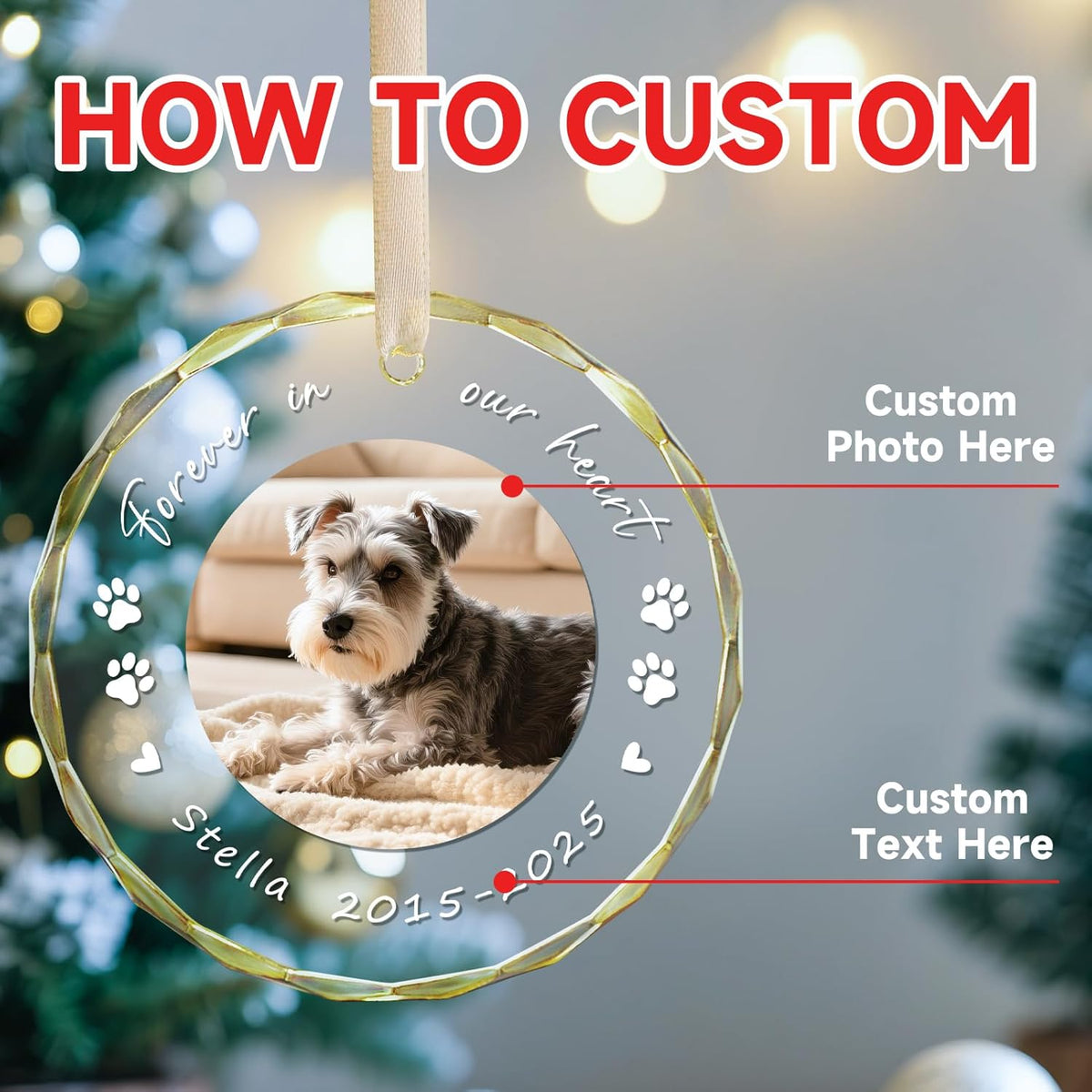 Personalized Pet Memorial Gifts - Custom Photo, Name & Dates - Forever in Our Hearts Acrylic Keepsake Ornament - Dog Memorial Gifts for Loss of Dog, Cat