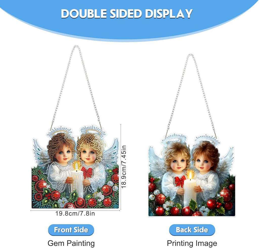 NEWENMO Hanging Diamond Art Kit for Adult, Angels in Heaven, 5D Special Shaped Rhinestone Diamond Painting Ornament, Christmas, DIY Acrylic Diamond Art Painting Window Pendants Home Garden Wall Decor