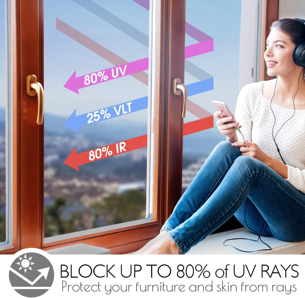 HIDBEA One Way Mirror Window Film Daytime Privacy, Reflective Window Tint for Home, Heat Control UV Blocking, Non-Adhesive Self Static Cling Window Sticker (Silver, 23.6 Inch × 6.5 Feet)