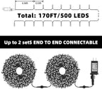 XTF2015 170FT 500 LED Christmas String Lights, Christmas Lights End-to-End Plug 8 Modes - UL Certified - Outdoor Indoor Fairy Lights for Christmas Tree, Garden, Party, Wedding, Holiday (Cool White)