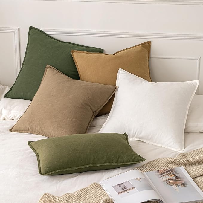 MIULEE Decorative Linen Euro Sham Pillow Covers 26x26 Cream White | Boho - Image 5