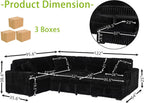 THSUPER 122-Inch Oversized U Shaped Plush Corduroy Fluffy Sectional Sleeper Sofa with Pull Out Bed, Storage Chaise Lounge and USB Charging Port - Black