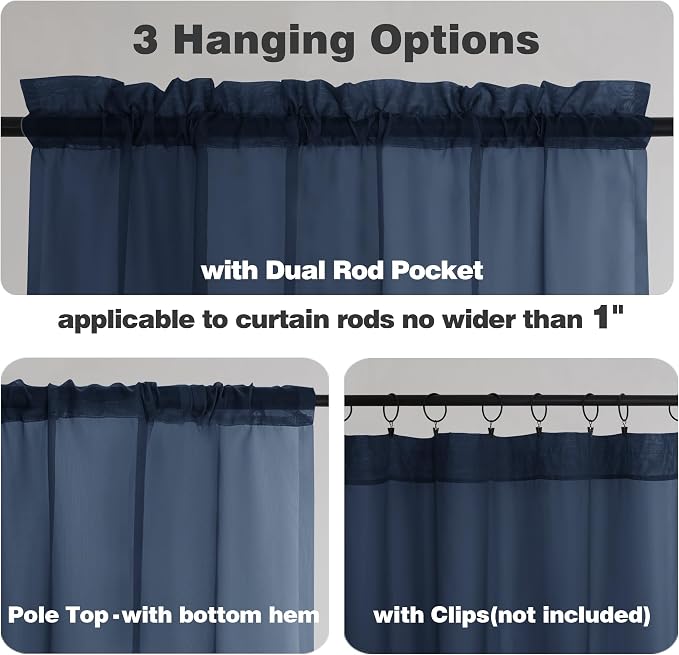 Chyhomenyc Extra Long Navy Blue Sheer Curtains 108 Inches Long 2 Panels - Image 5