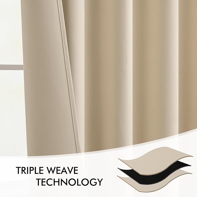 MIULEE Cream Beige Back Tab Blackout Curtains 52x90 Inch Long 2 Panels Set | - Image 7