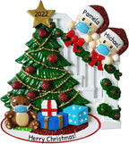 3D Personalized Our First Christmas Ornament 2025 | Peeking Over Staircase Couple Ornaments in Mask Couples Ornament 2025 Family of 2 Unique for a Couple Ornaments Couples Gifts