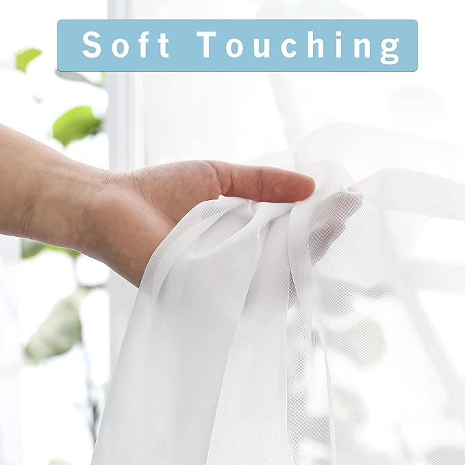 White Short Sheer Curtains 24 Inches Long 2 Panels Set - Image 3