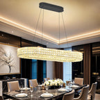 Modern Crystal Chandelier, Dia 40" Rectangular Chandelier for Dining Room,Black Rectangle Crystal Ceiling Light Luxury Oval Chandeliers for Living Room Kitchen Island