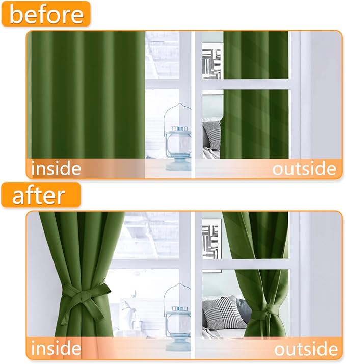 Blackout Curtains for Bedroom, Olive Green, 52 x 54 Inch 2 Panels | Thermal - Image 4