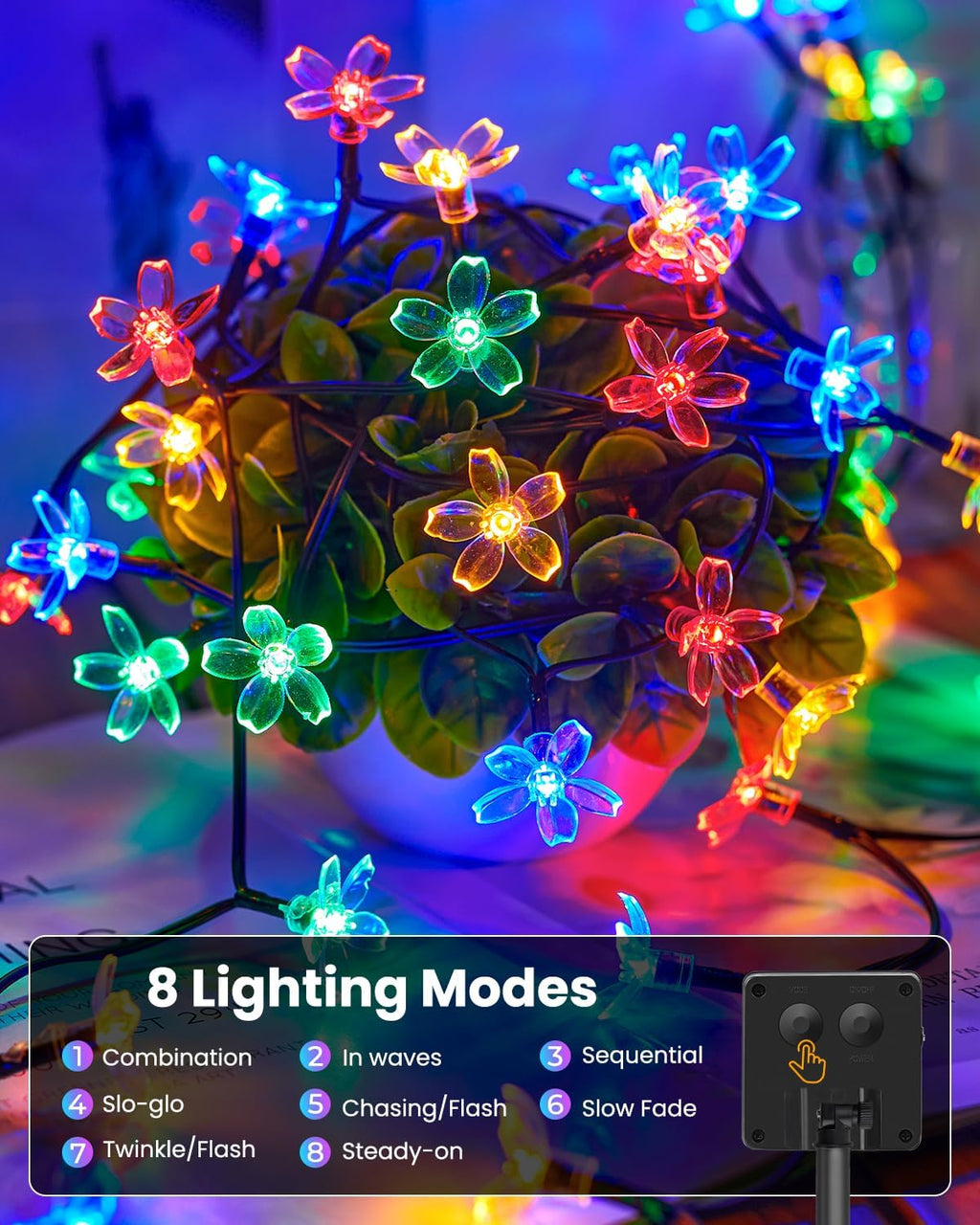 Brightown 60 LED Flower Solar String Lights Outdoor Waterproof Fairy Lights for Garden Yard Fence Patio Christmas Tree Wedding Party Decor, Multicolor