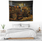 Kurtect Library Tapestry,Vintage Medieval Bookshelf Wooden Bookcase Antique Magic Art Tapestries for Party Beach Picnic Blankets Tablecloths Living Room Wall Deocr, 50x60 in