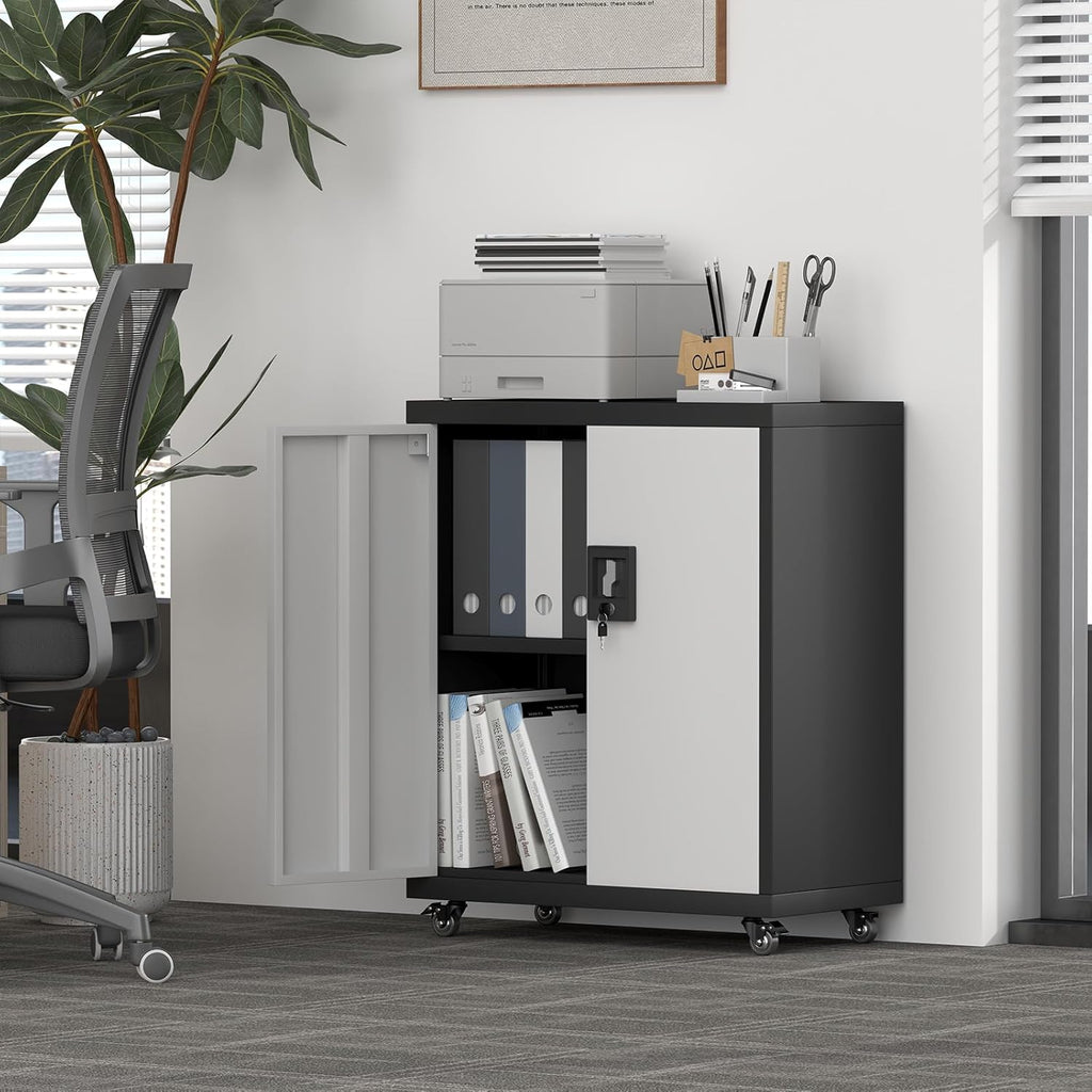 Locking Storage Cabinet,Steel Garage Cabinet with Wheels,Utility Tool Cabinet1 for Garage,Home Office and Warehouse