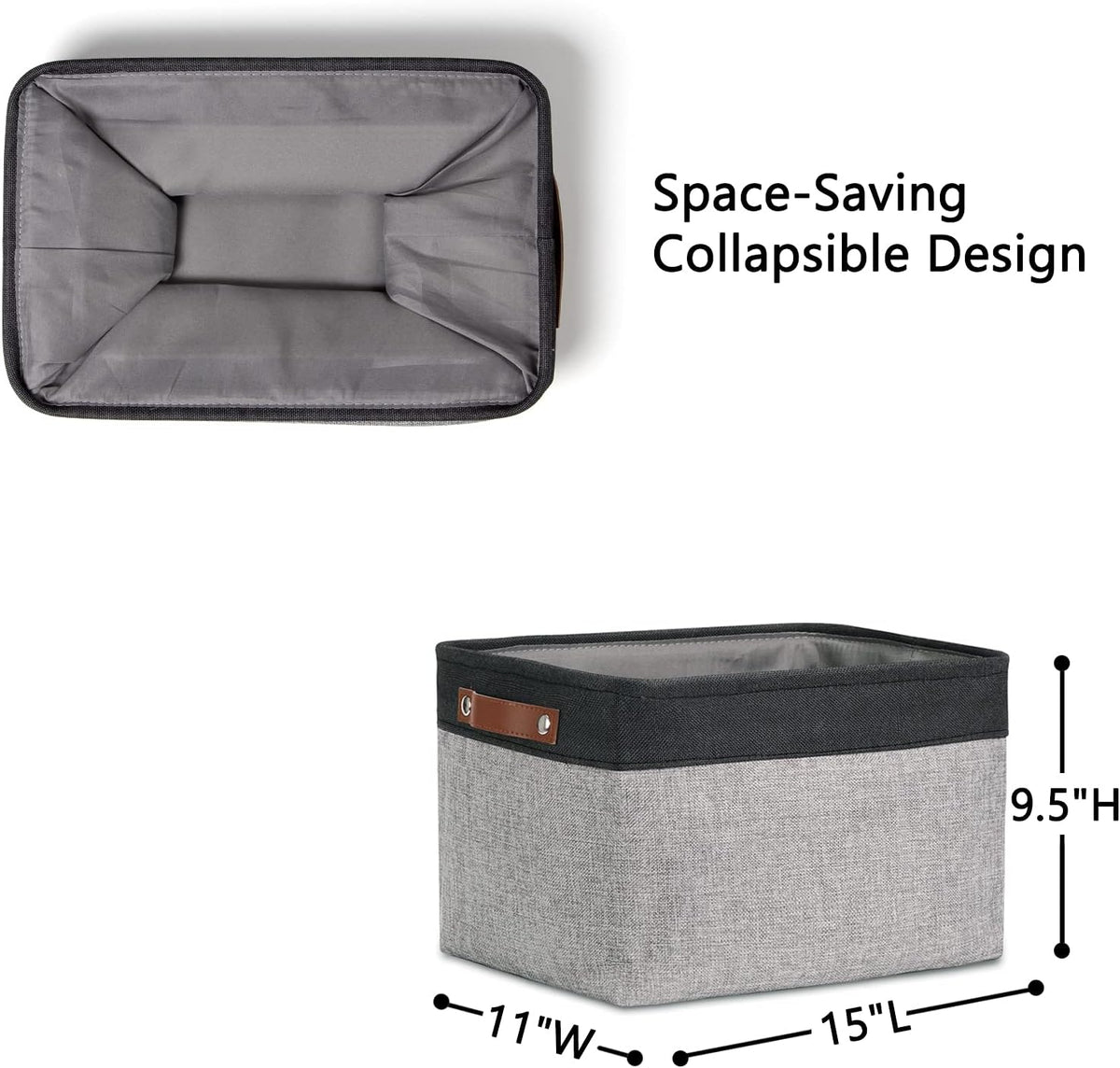 DULLEMELO Fabric Baskets for Storage, Rectangular Fabric Storage Bins Collapsible, Perfect for Shelves, Closets, Nursery, Empty Gift Baskets (3-Pack Medium-15 inch X 11 inch X 9.5 inch , Black&Grey)