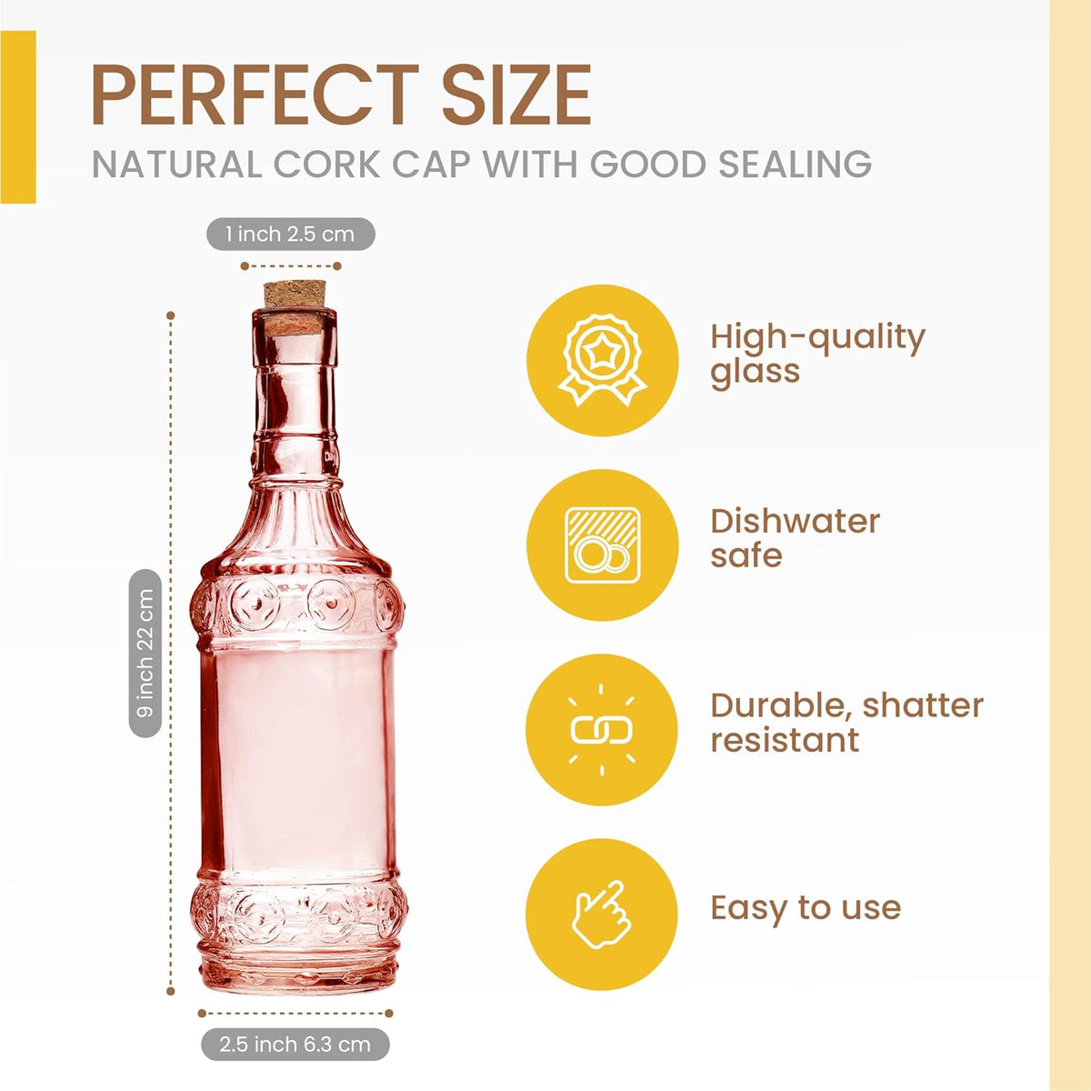 Assorted Reddish Glass Bottles with Corks, 6 Pack, 2.5in X 9in, 16oz
