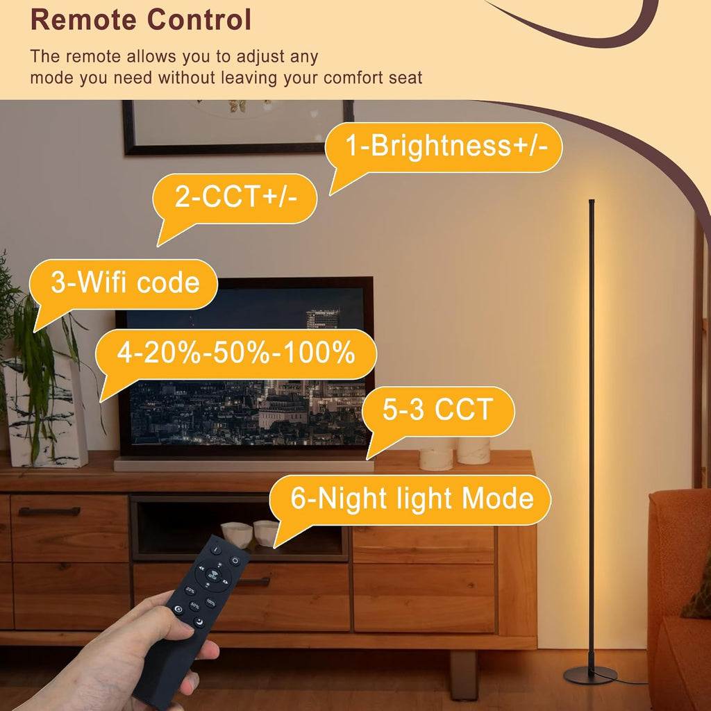 Corner Floor Lamp, 2 Pack Modern Floor Lamp with Remote and Stepless Dimmable Colors Temperature & Brightness, Standing Lamps for Living Room Bedroom Office