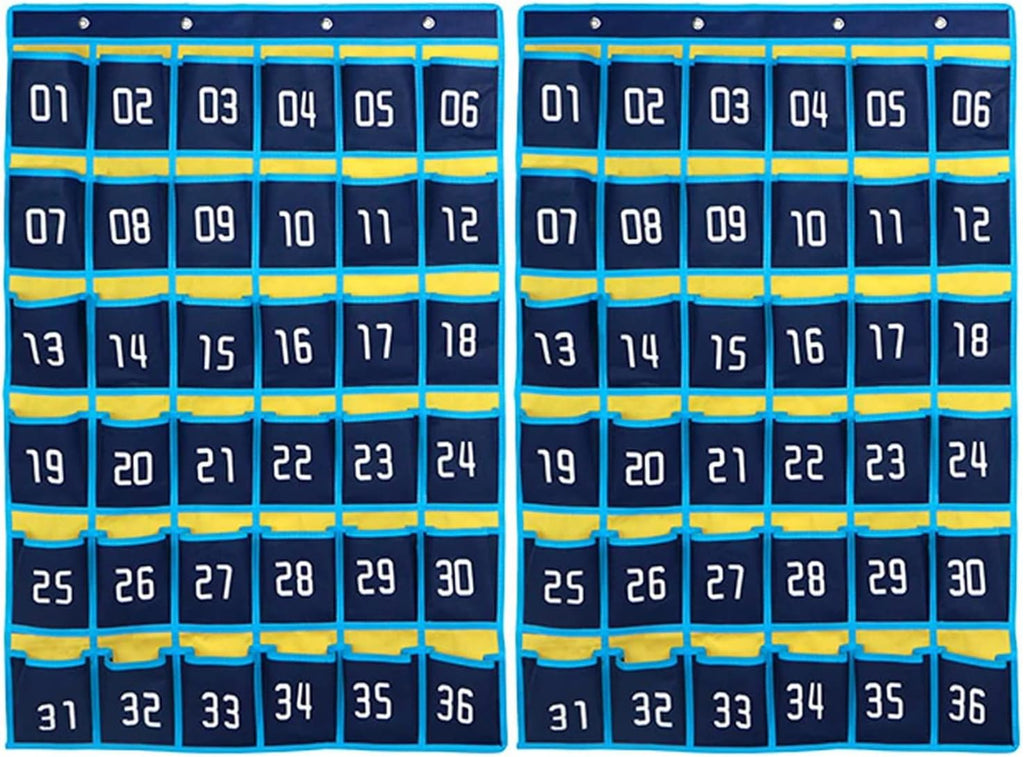 Loghot Classroom Accessories Closet Pocket Chart for Cell Phones Holder Wall Door Hanging Organizer (36 Pockets Blue 2Pc)