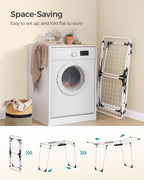 SONGMICS Clothes Drying Rack Foldable, Gullwing Laundry Drying Rack, Space-Saving, 22.2 x 68.1 x 38 Inches, Sock Clips, Metal Structure, for Clothes, Towels, Linens, Indoor, Outdoor White ULLR518W01