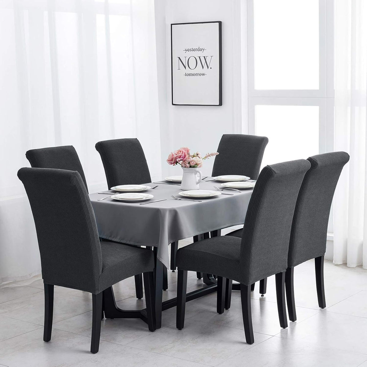 Joccun Chair Covers for Dining Room Set of 6,Dining Chair Slipcover Stretch Dining Room Chair Covers Seat Protector,Washable Parsons Chair Cover for Home,Banquet(Dark Gray,6 Pack)
