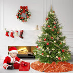 MODFUNS 46 Inch Christmas Tree Skirt Sequins Burnt Orange Xmas Tree Skirt Soft Velvet Christmas Tree Skirts Christmas Tree Ornaments for Halloween Round Fabric Tree Cover Skirt Sequin Metal Tree Base