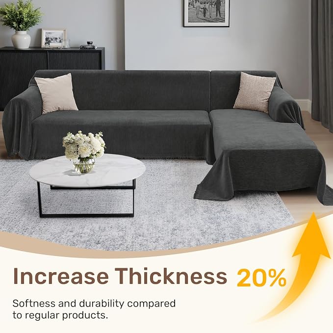 2 Pieces Sectional Couch Covers L Shaped Cover XL Charcoal Gray | Thick - Image 3