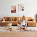 U-Shape Modular Sofa Couch 128" Modern 4-Seat Sofa with Chaises, Upholstered Sectional Couch with Wood Square Legs for House, Living Room, Reception Room, Apartment, Tan