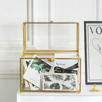 Glass Wedding Card Box with Slot, 10.2 inch Clear Card Box Gold Brass Gift Card Storage Box with Lock Perfect for Wedding Receptions, Baby Shower, Birthday Party, Bridal Shower