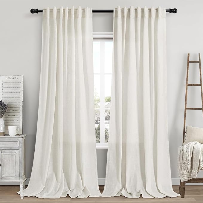 Cream Linen Curtains 106 Inches Long by Nanspring