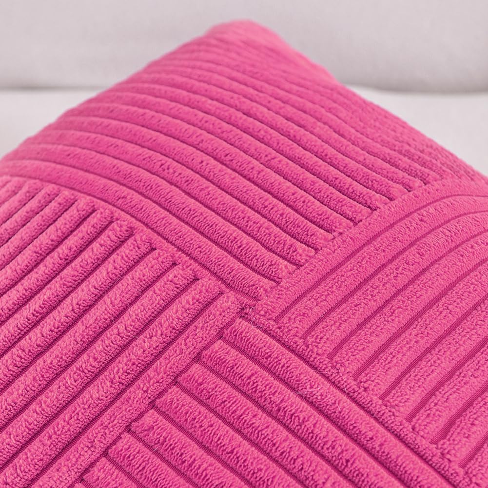 Fancy Homi 2 Packs Hot Pink Euro Decorative Throw Pillow Covers 26x26 Inch for Couch Bed Sofa, Rustic Farmhouse Boho Home Decor, Soft Corss Corduroy Patchwork Textured Square Cushion Case 66x66 cm