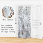 GOER 3.2 ft x 8.2 ft Metallic Tinsel Foil Fringe Curtains Party Photo Backdrop Party Streamers for Birthday,Graduation,New Year Eve Decorations Wedding Decor (Silver,5 pcs)