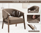 Mid-Century Modern Accent Chairs Set of 2, Comfy Barrel Armchairs with Wide Seat, Upholstered Lounge Chairs with Walnut Wood Legs for Living Room/Bedroom/Reading Corner, Linen Fabric, Brown