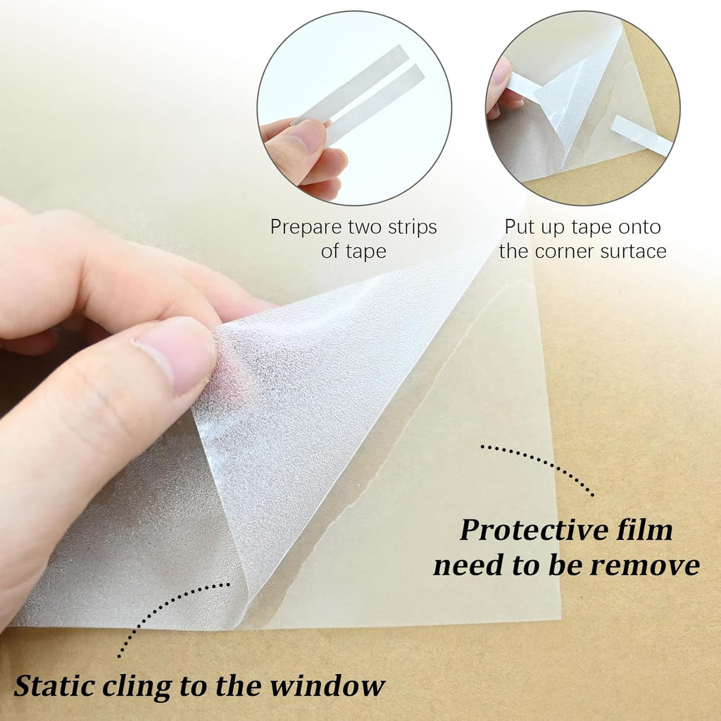 Window Privacy Film, Frosted Glass Static Cling Non-Adhesive Window Cover For Bathroom UV Sunlight Blocking Heat Control For Home Decorative Frosting Pure Matte White Size 23.6 x 157.4 Inches