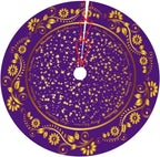 48" Large Christmas Tree Skirt, Elegant Modern Purple Gold Pattern Tree Mat Base Cover for Xmas Festive Holiday Party Decoration Ornaments