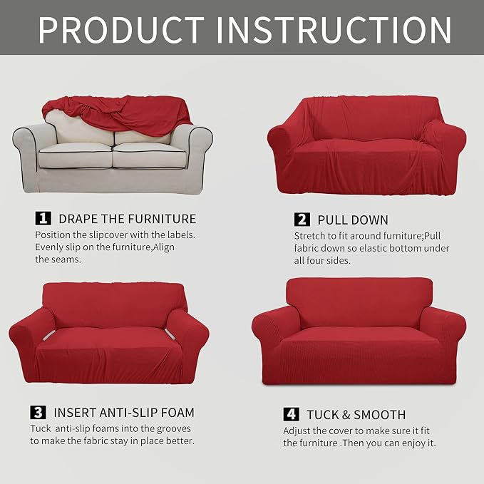 Easy-Going Stretch Oversized Sofa Couch Slipcover Washable Christmas Red | - Image 8