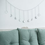 Mkono Moon Phase Wall Hanging Boho Aesthetic Room Decor Metal Moons Garland Hanging Art Bohemian Home Decoration for Girls Room Nursery Bedroom Livingroom Dorm, Ideal, Silver, 50"