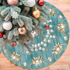 48" Large Christmas Tree Skirt, Elegant Circular Round Shape Turquoise Pattern Tree Mat Base Cover for Xmas Festive Holiday Party Decoration Ornaments