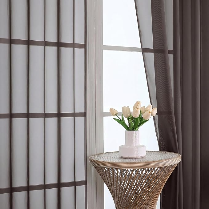 Chocolate Sheer Curtains 84 Inches Long 2 Panels Set, Light Filtering Sheer - Image 3