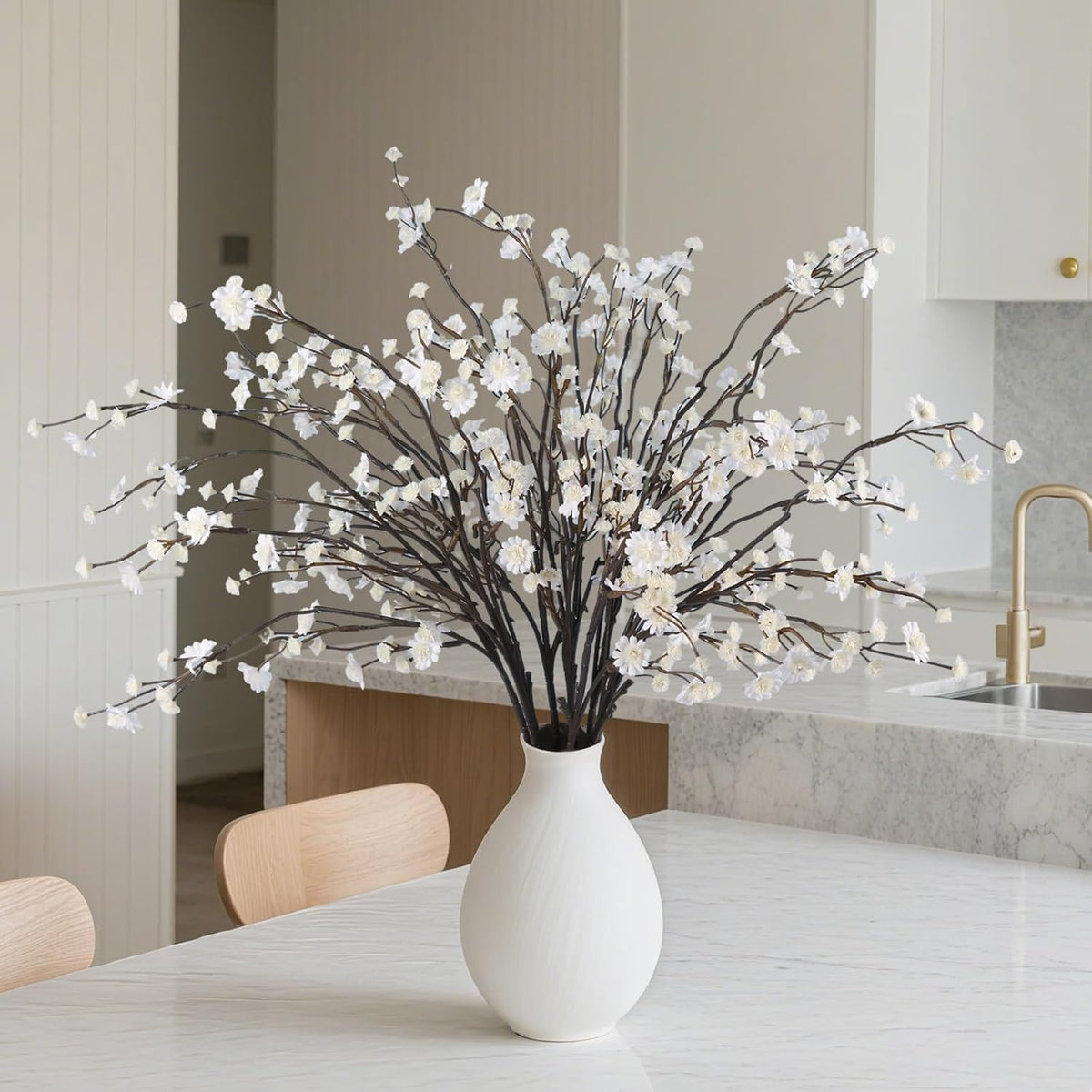Geegoods 10 Stems White Faux Flowers for Vase – Real Touch Artificial Baby Breath Branches Long Stem for Tall Vase Indoor Home Table Centerpieces Decoration