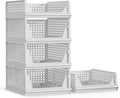 5 Pack Stackable Plastic Storage Basket Closet Organizer Bin Foldable Clothes Organizer Storage Drawer Shelf Container for Living room Bathroom Kitchen Office (3L+2S)