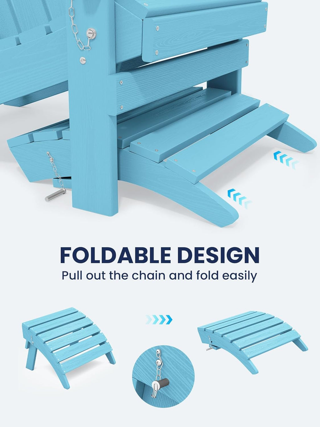 KINGYES Folding Adirondack Ottoman for Adirondack Chair, Light Blue
