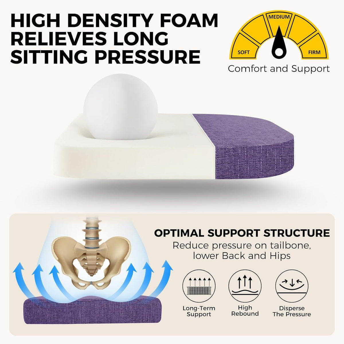 downluxe Indoor Chair Cushions for Dining Chairs, Soft and Comfortable Textured Foam Kitchen Chair Pads with Ties and Non-Slip Backing, 16" x 16" x 2", Purple, 4 Pack
