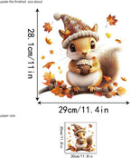 Fall Window Clings for Glass Thanksgiving Static Cling Window Decals 1PCS Cute Squirrel Maple Leaves Autumn Reusable Window Stickers Home School Office Decorations