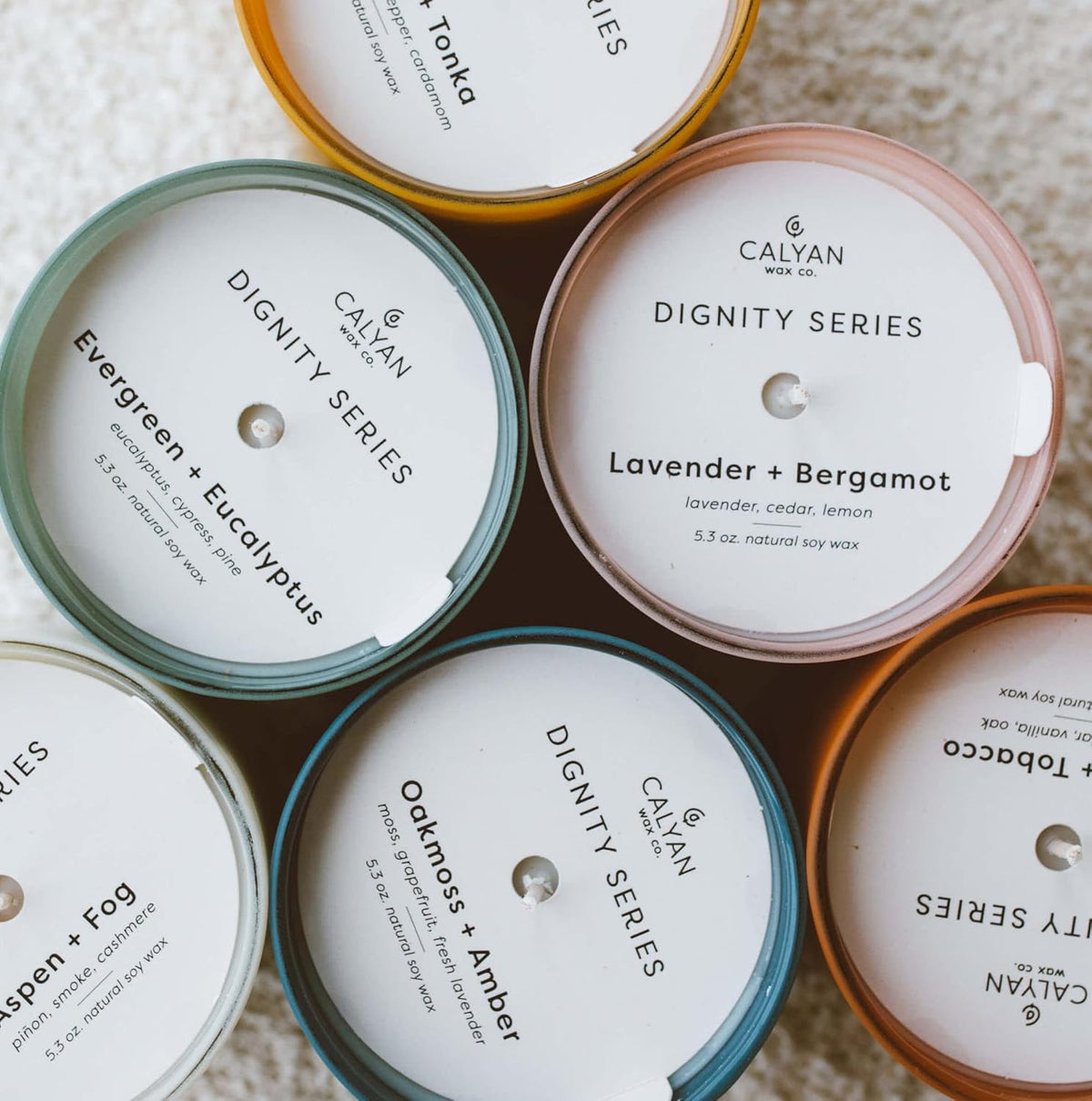 Calyan Wax Co. Scented Candle Gift Set, The Dignity Series Set of 6 Aromatherapy Soy Candles, Non Toxic & Vegan Soy Wax, Glass Jar Candles, 35 Hour Burn Time, 7oz Each