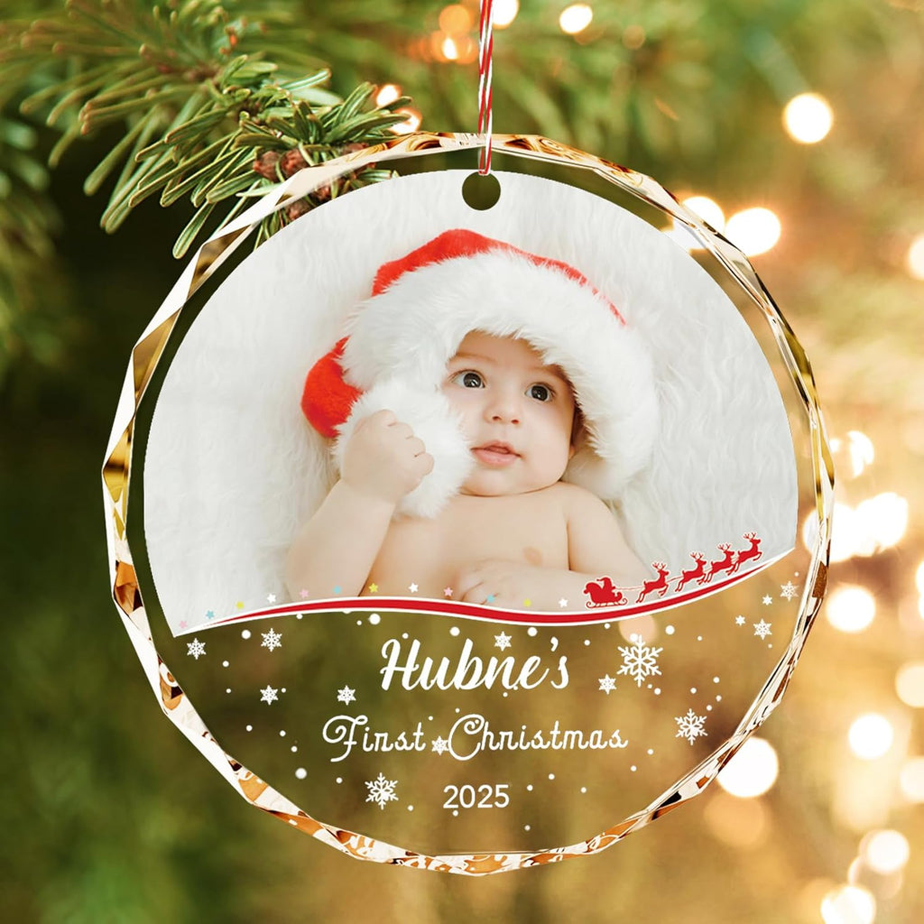 Bemaystar Baby First Christmas Ornaments 2025–Personalized Crystal Ornaments with Photo and Name–Custom Newborn Keepsake Gift–Christmas Tree Decoration for Baby Girl Boy