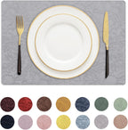 Romanstile Vinyl Placemats Set of 6-12 X 18 Inch - Heat Resistant Non-Slip Embossed Floral Place Mats 100% Waterproof Oilproof Wipeable Faux Leather Table Mats for Kitchen/Dining/Party, Grey